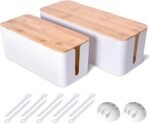 2-Pack Wooden Style Cable Management Boxes with Cable Accessories
